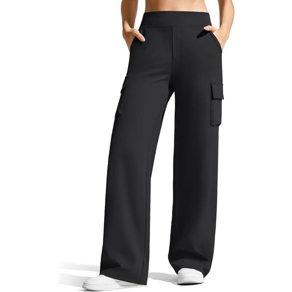 G4Free Wide Leg Cargo MEDIUM Women's High Waist Stretch Travel Pants Black